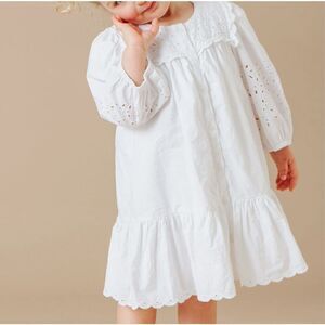 ZARA Toddler Girl’s White Eyelet Button Front Poplin Dress Size 3-4T
